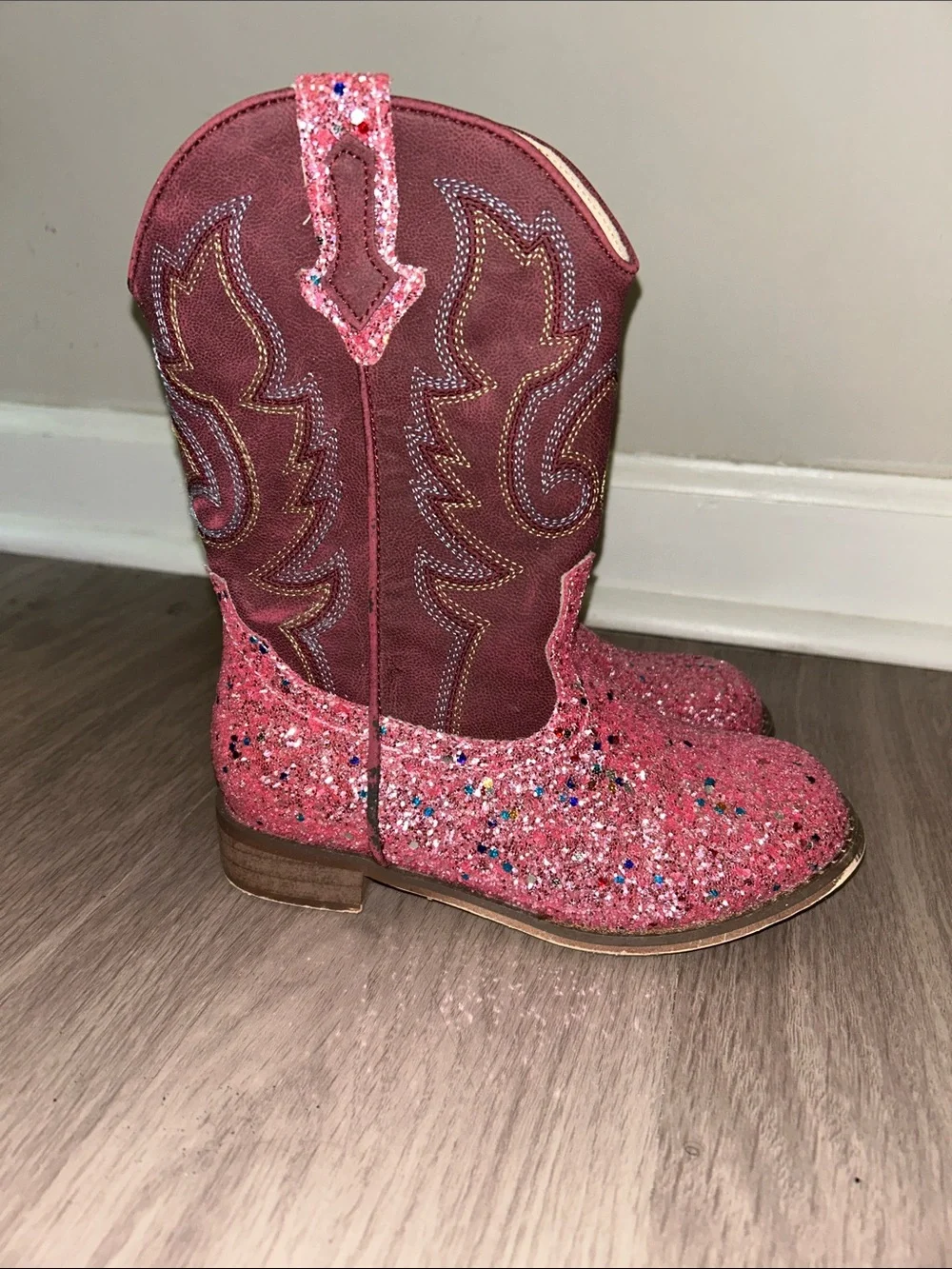 Kids Glitter Pink Western Cowboy Boots - Unbranded